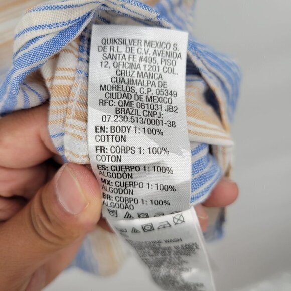 Quiksilver Modern Fit Short Sleeve Shirt Collar Striped Button Up Medium Mens - Picture 6 of 10